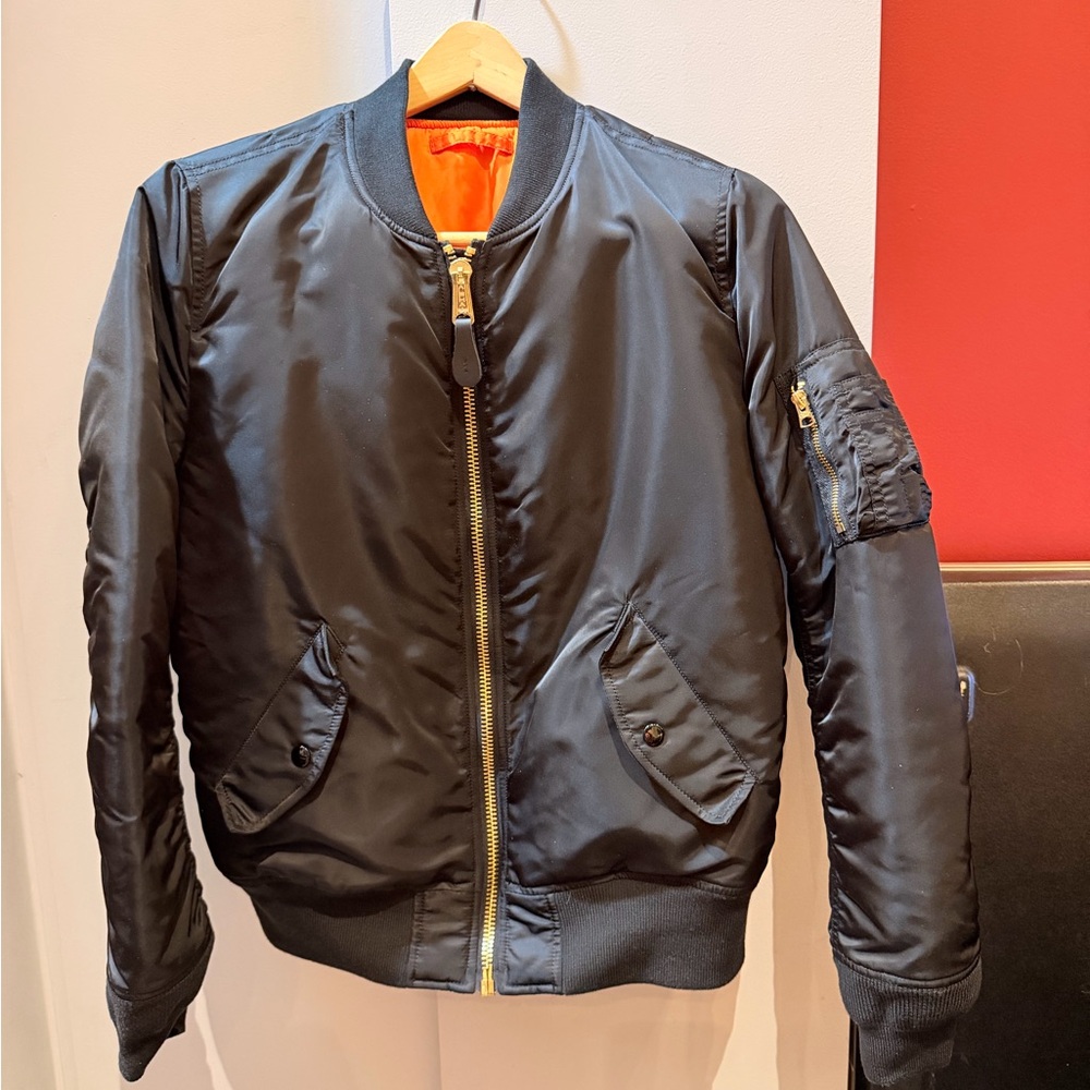Alpha Industries Black Bomber Jacket with Gold Accents